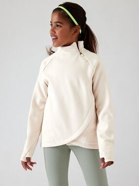 Athleta Girl Cozy Karma Wrap Neck Zip Sweatshirt Chantilly Cream Pockets M 8-10
